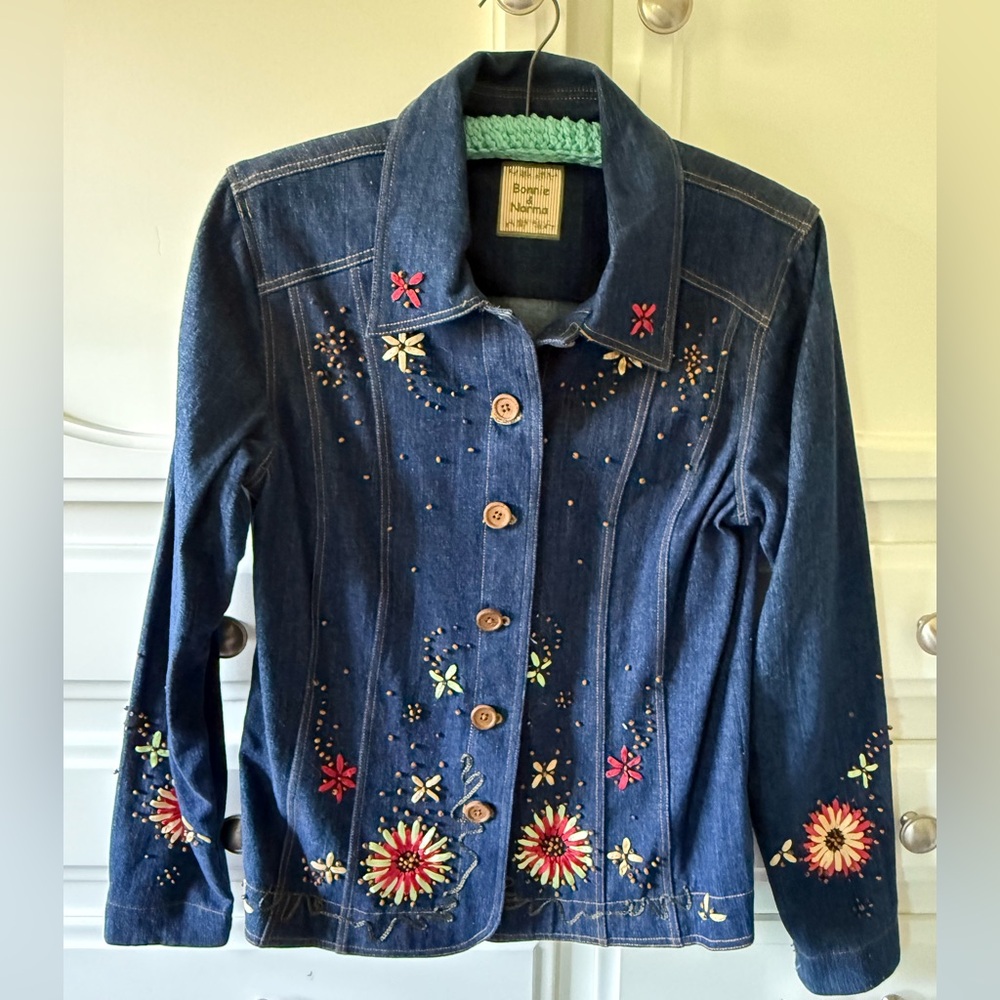 Embroidered Denim Jacket with Floral Accents Bonnie and Norma